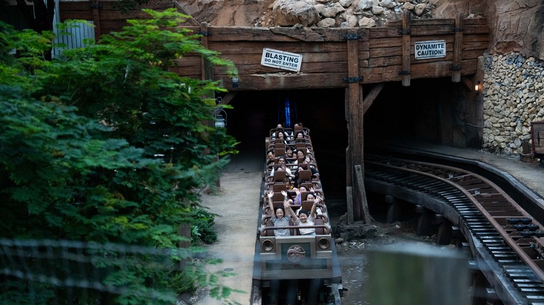 Visitors on a rollercoaster at Hong Kong Disneyland
