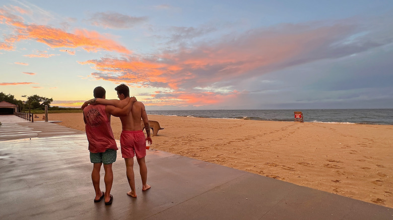 Visitors enjoying Crab Meadow Beach