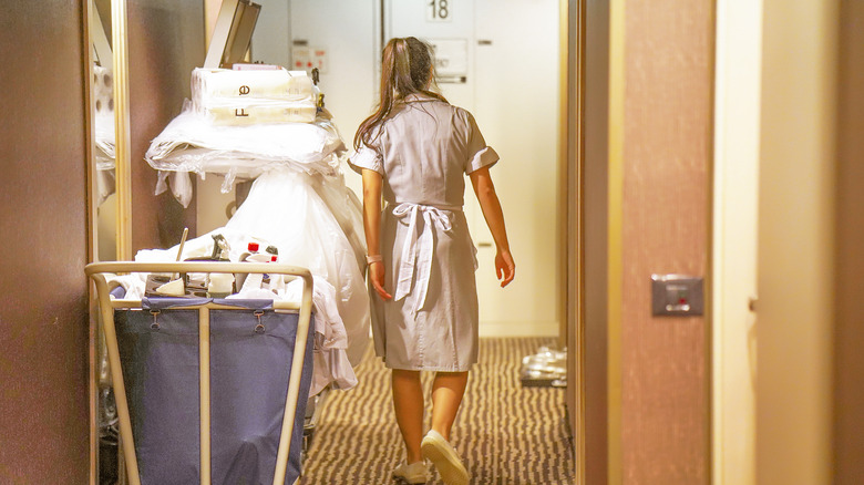 hotel maid doing her rounds