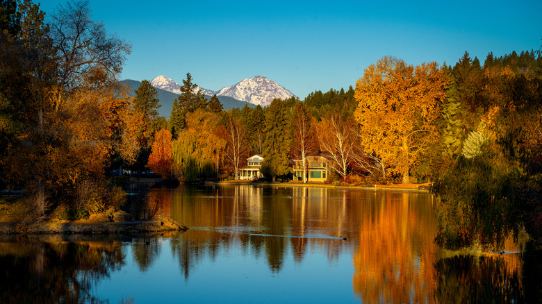 Autumn trees surrounding Mirror Pond