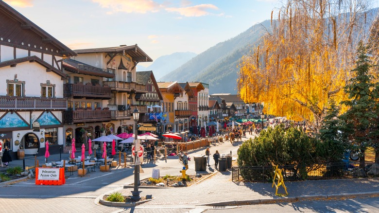 yellow trees in downtown Leavenworth