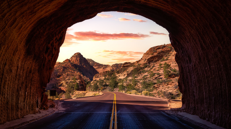 Desert road and rocks ahead