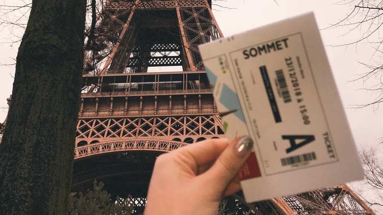 Ticket in front of Eiffel Tower