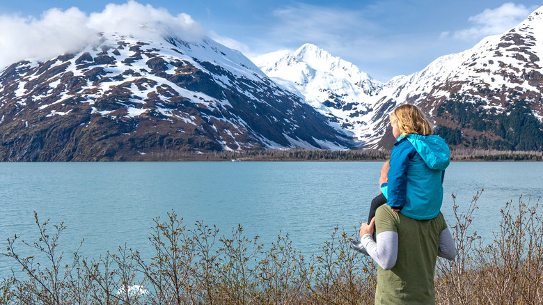 People near Alaskan glacier