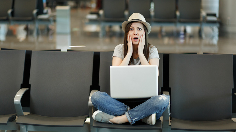 Woman surprised at airport
