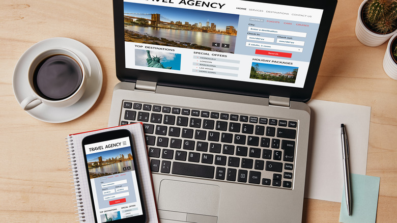 Travel agency website on laptop