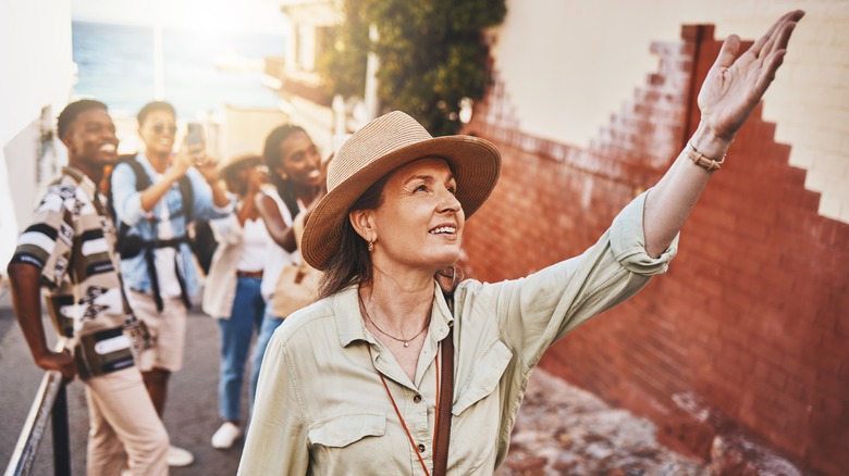 a small group of tourists