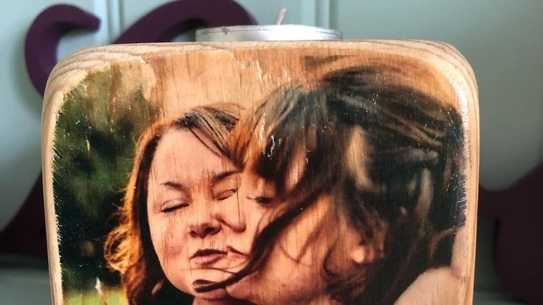 Photo printed on wooden candle