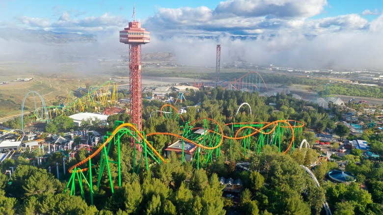 Overhead view of Six Flags Magic Mountain