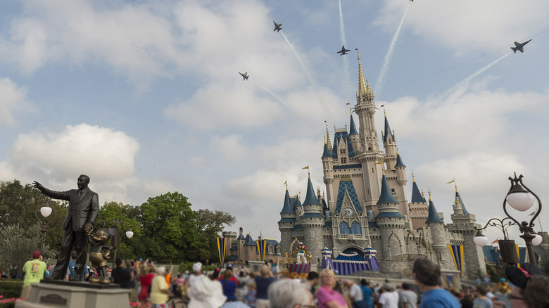 Fighter jets flying over Cinderella's Castle