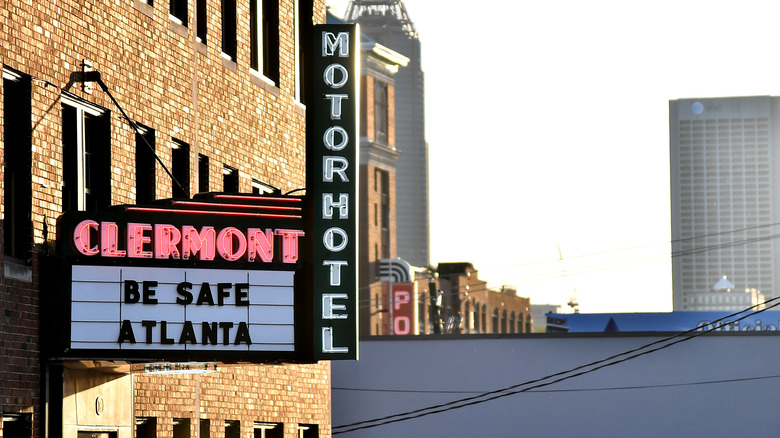 Clermont hotel marquee with slogan