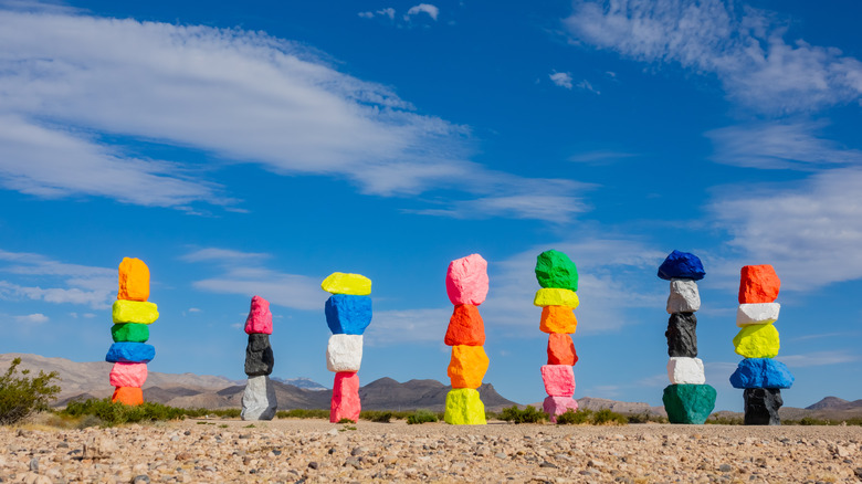 straight view of Seven Magic Mountains
