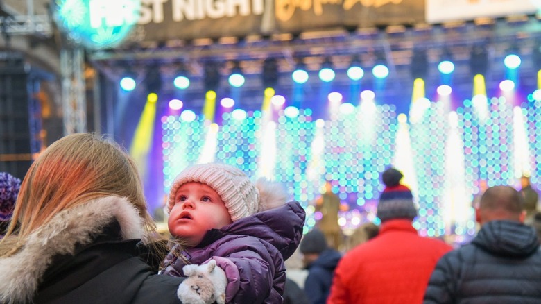 A baby enjoying First Night Boston