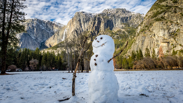 Holiday snowman at Yosemite National Park