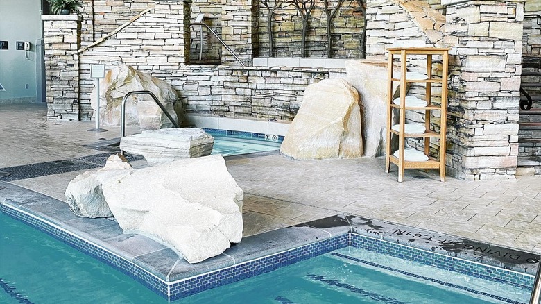 Indoor pools with rock formations