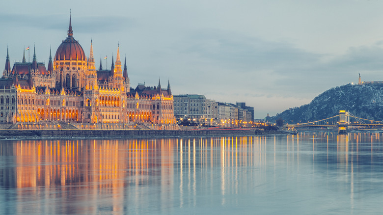 Budapest parliament reflected off water