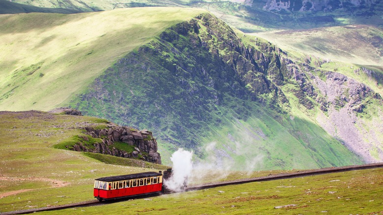 train running through Snowdonia