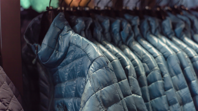 Winter jackets on rack