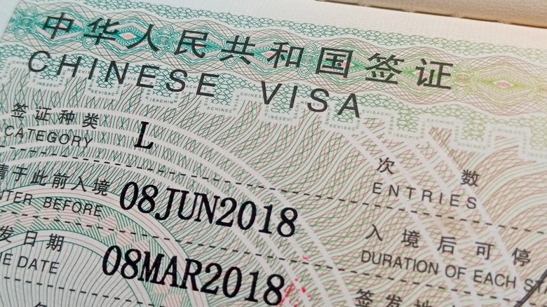 close up of Chinese visa