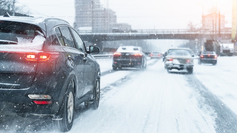 cars on road in snow