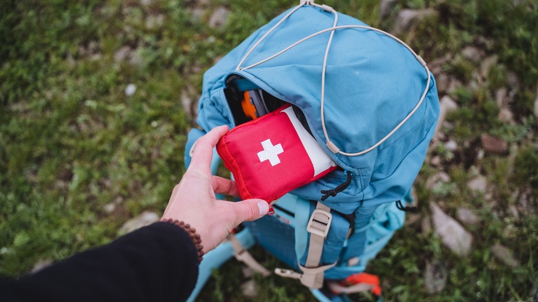 First aid kit in backpack