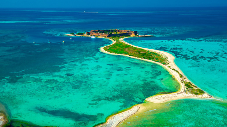 Ocean surrounding peninsula and fort