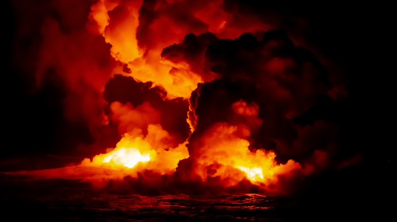 volcanic eruption near ocean