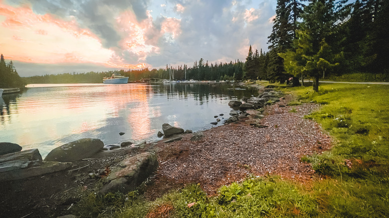 Sunset near wooded beach