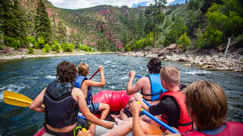 Group of boys rafting on Colorado River