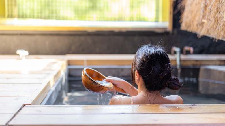 Person in a Japanese onsen
