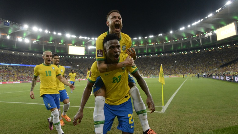 Brazil football team celebrating