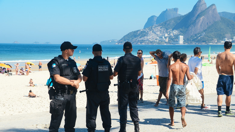 Police on the beach in Rio
