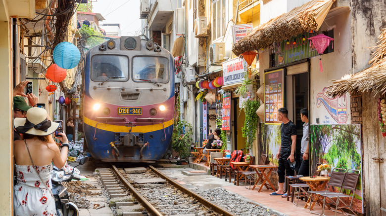 View of famous train street in Hanoi