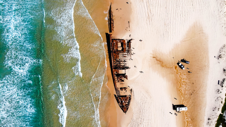 Aerial view of Maheno shipwreck