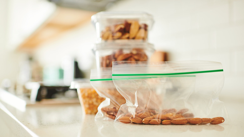 snacks in bags and containers