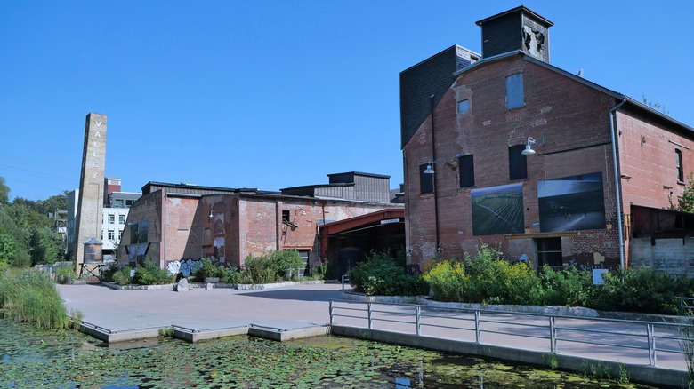 Evergreen Brick Works and blue sky