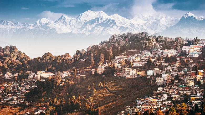 Hills and city in Darjeeling, India.