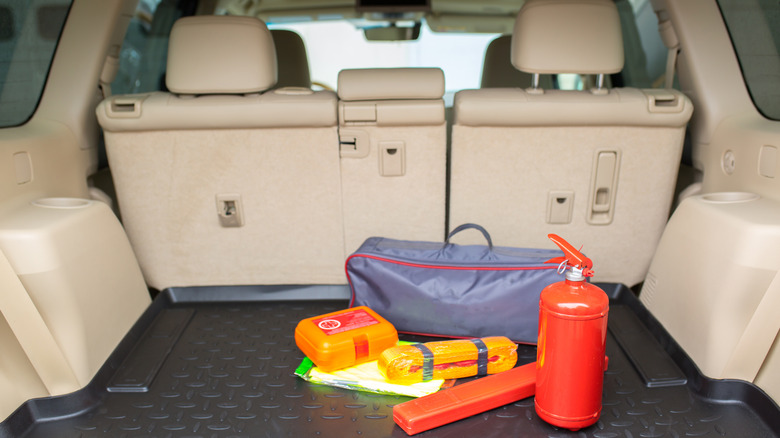 Emergency tools in car trunk
