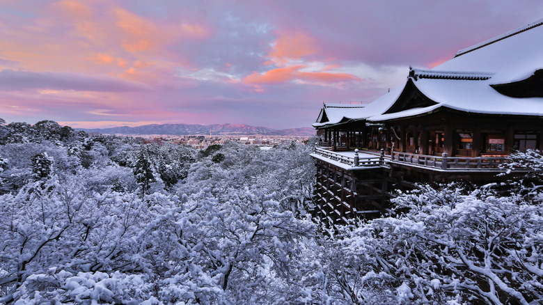 Temple in Kyoto covered in snow