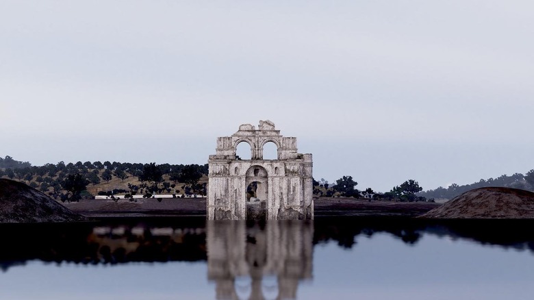 Abandoned temple in water