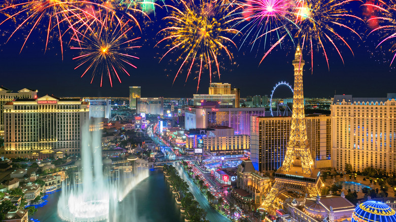 Fireworks over Las Vegas strip