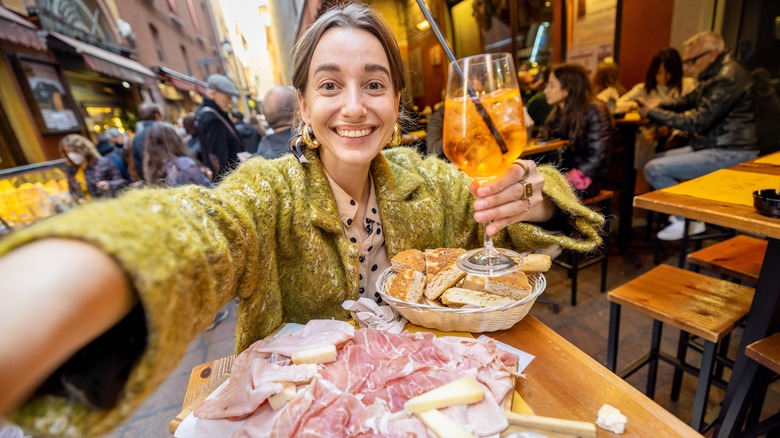 Woman with food and drink