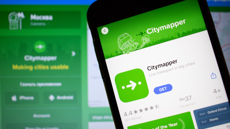 Citymapper app page on phone