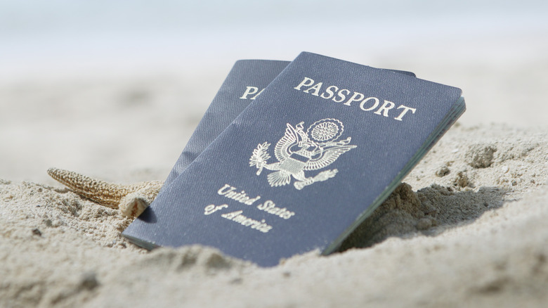 U.S. passports on beach