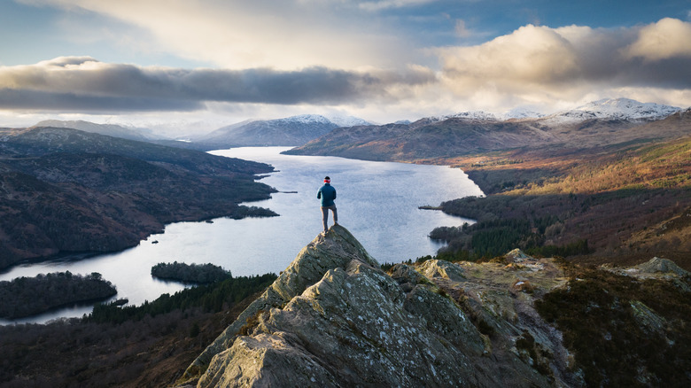 Mountain climber and panoramic view