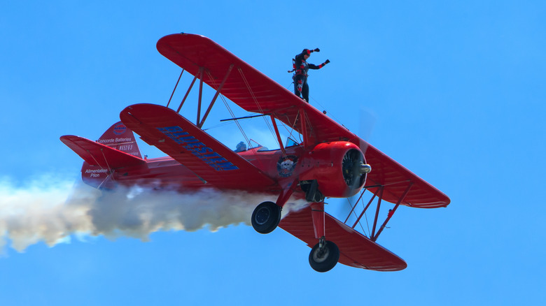 Wing walker in flight