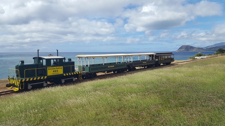 Train moving along the coast