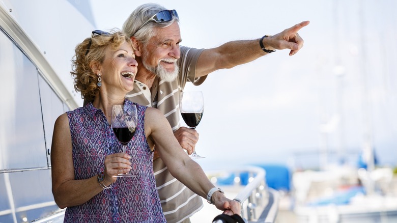 Couple drinking wine on cruise