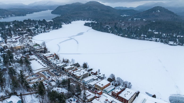 Aerial view of frozen lake