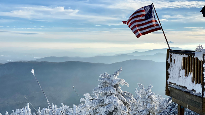 US flag and view of mountains